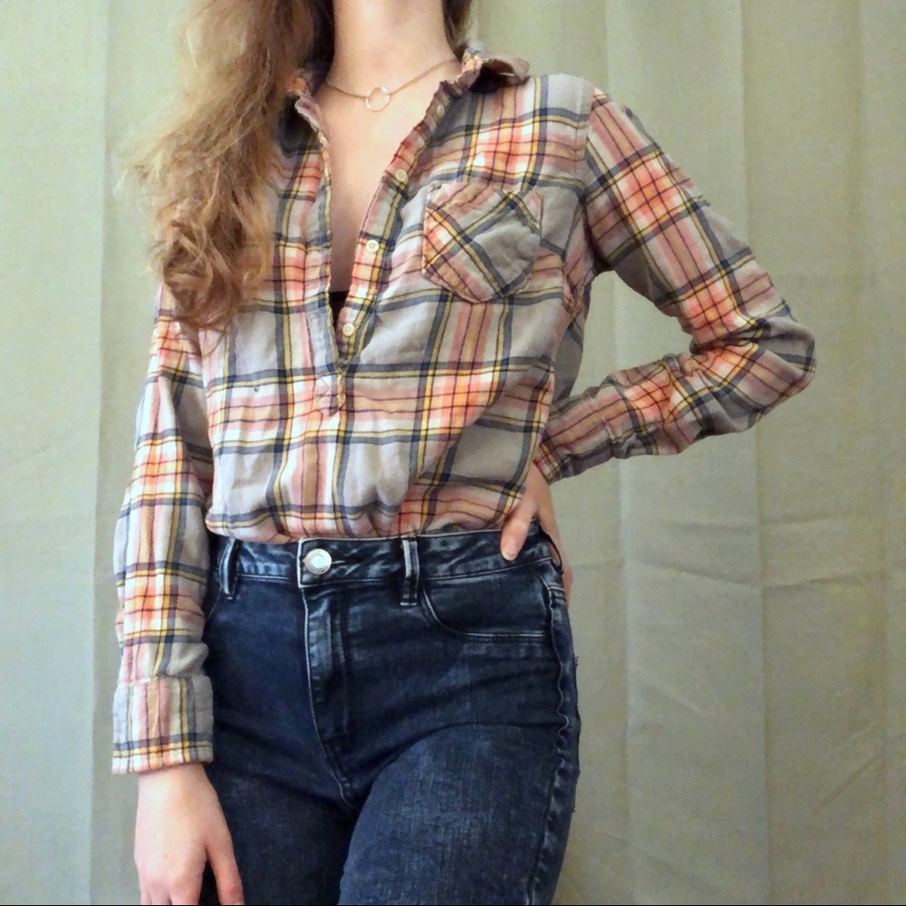 Warm Flannel Shirt Half Button Down